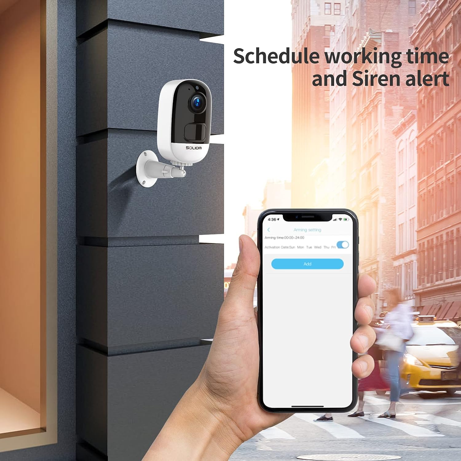 SOLIOM Security Camera Outdoor Wireless Battery Powered,1080P WiFi Indoor Home System with IP67 Waterproof,Night Vision,2-Way Audio,Siren Alarm,Motion Sensor,Schedulable Working Time B06