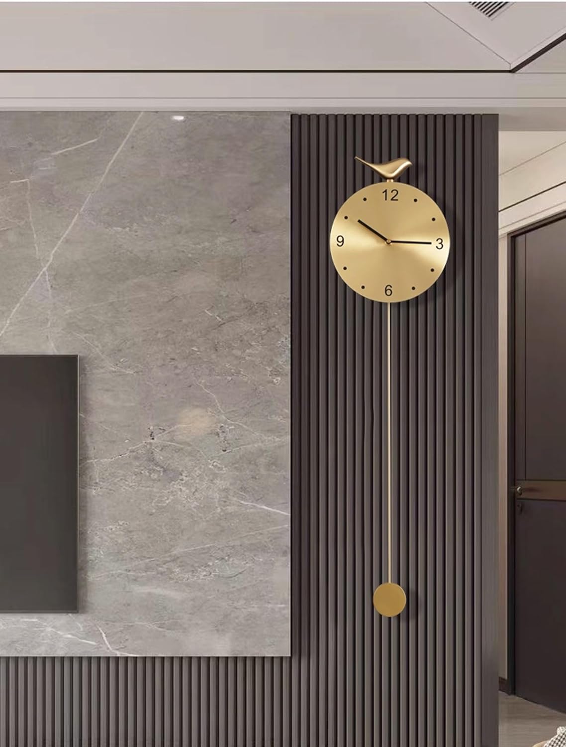 Brass Grid Pendulum Wall Clock - Modern Minimalist Silent Swaying Clock, Creative Luxury Home Decor for Living Room, Unique Artistic Timepiece