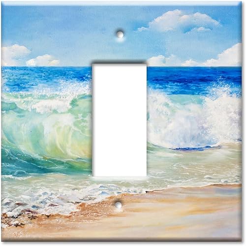 Miniatura 6 de Art Plates - Placa decorativa de pared metálica dúplex eléctrica - Cubierta de salida de 1 banda - Pintura de playa (fabricada en EE. UU.)
