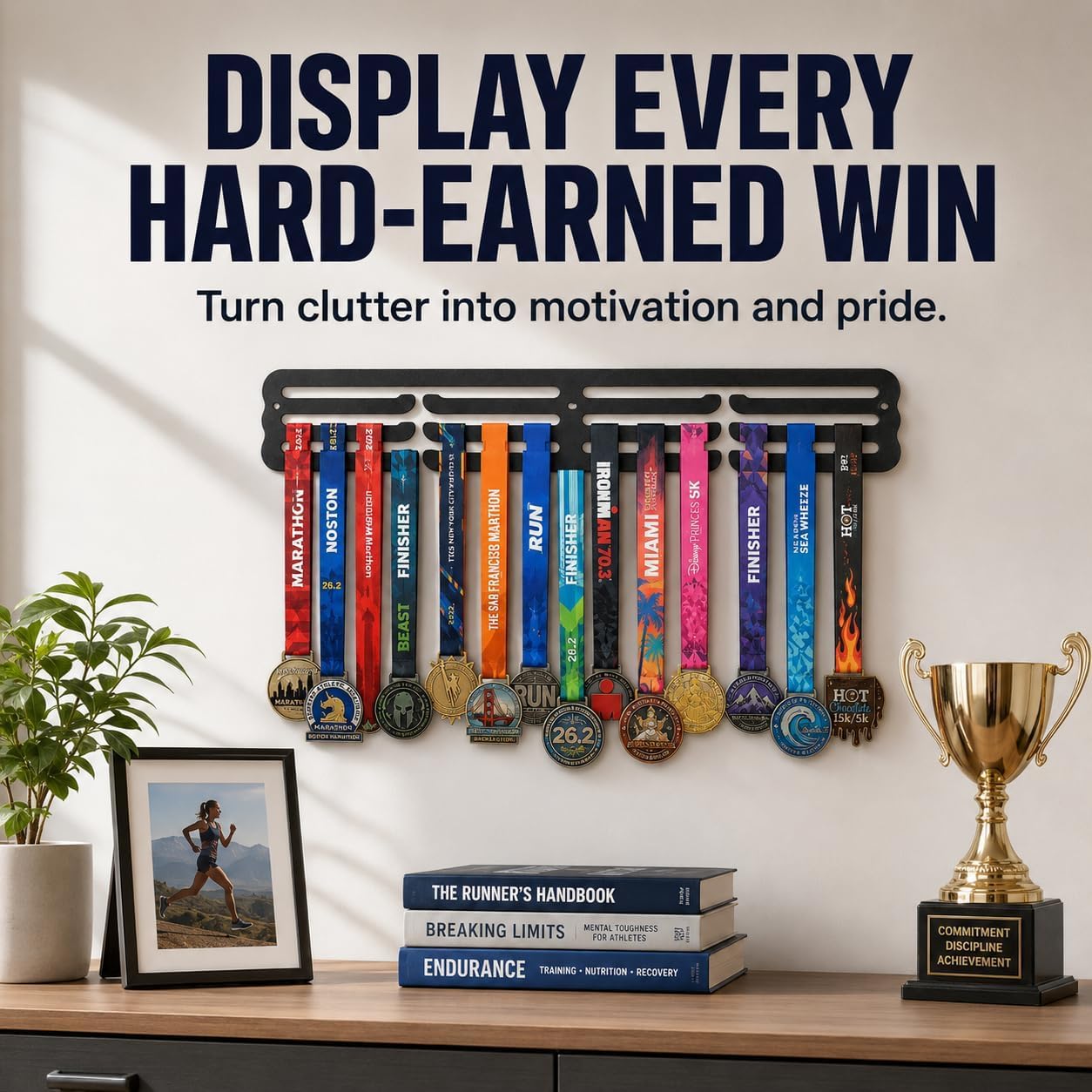 Medal Hanger Display - Steel Wall-Mount Holder Organizer Holds Up 70 Medals
