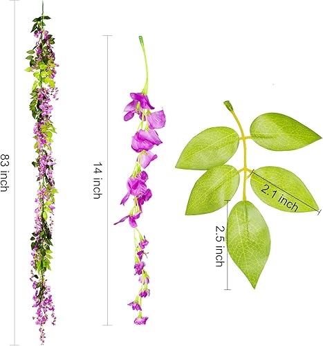 Miniatura 4 de Lvydec - Guirnalda de flores artificiales de glicinia, 4 unidades en total, 28.8 pies, flores artificiales de seda para colgar en el hogar, jardín,
