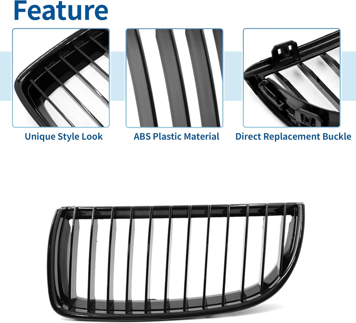 X AUTOHAUX Front Upper Hood Bumper Grille Grill for BMW 325i E90 2005-2008 Front Left Right Upper Bumper Kidney Grille Grill Signal Slat Gloss Black Pair