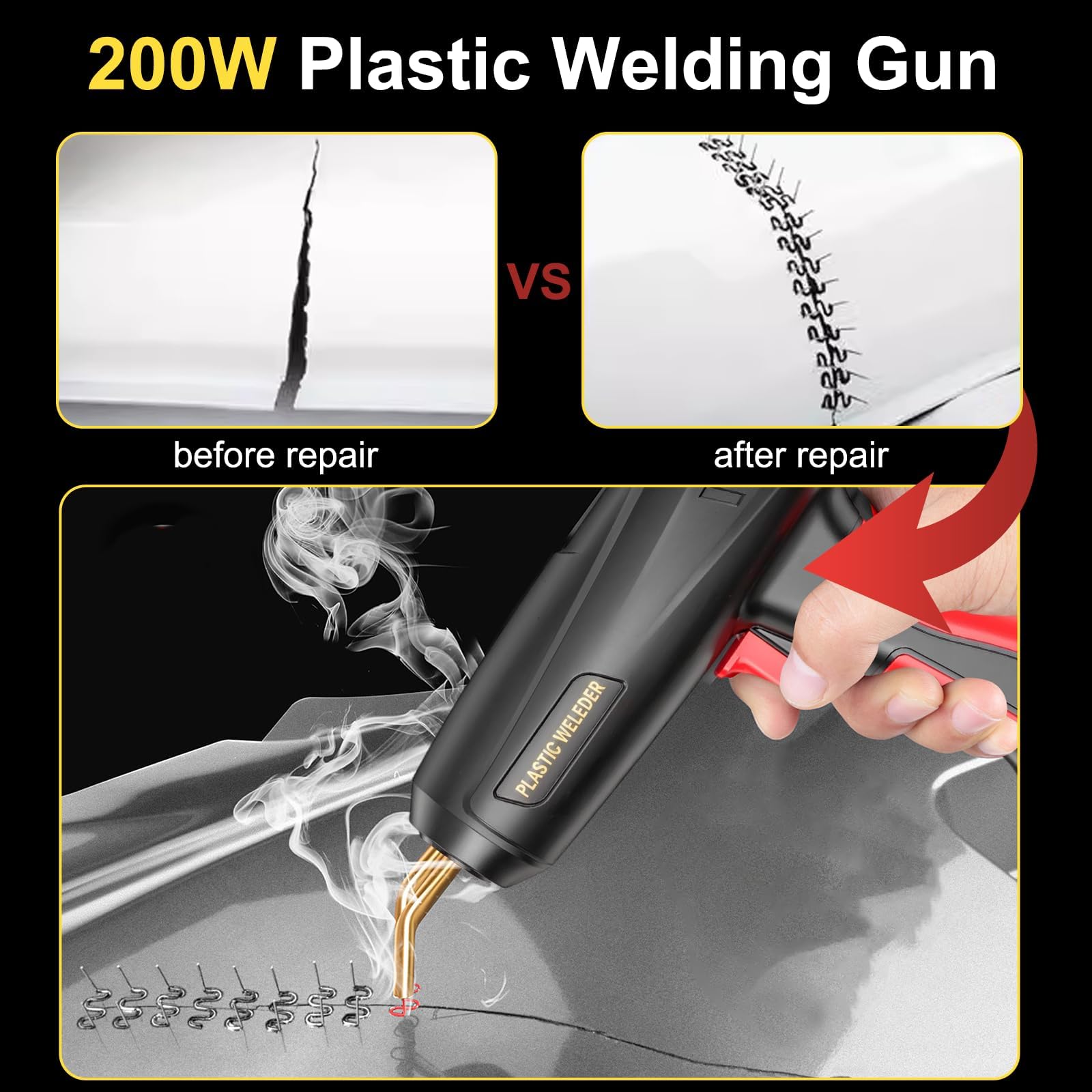 200W Saldatrice per Plastica,Kit di Riparazione Paraurti Auto con 900pcs 6 Tipo Graffette,Plastica Saldatrice Kit per la Riparazione Delle Parti di Plastica