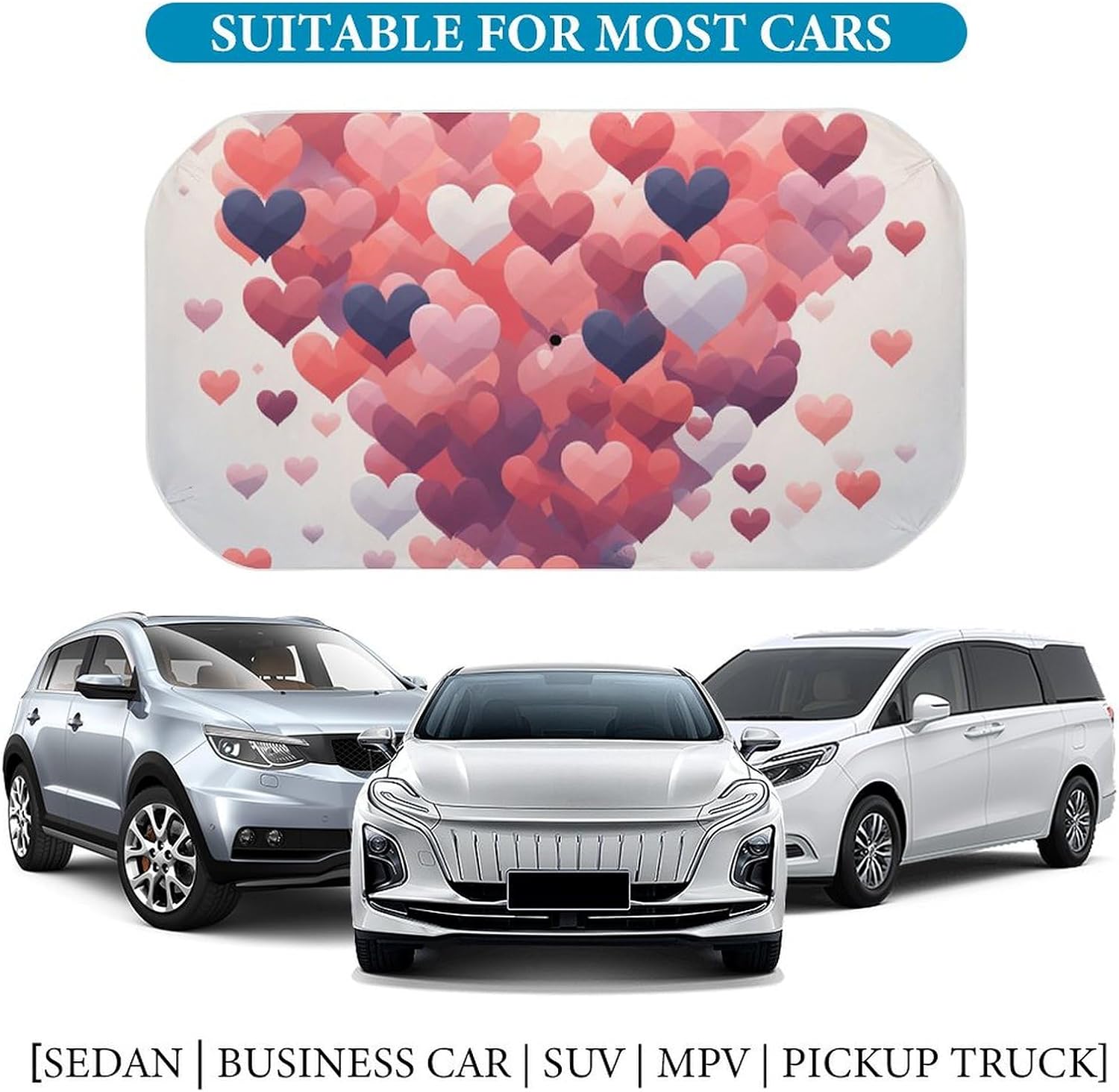 Car Windshield Sun Shade Umbrella Foldable Windshield Sunshade Heat Insulation Sun Shade Cover for Car Front Window Many Hearts Valentine's Day Car Umbrella Auto Sun Visor Protector for Sedan SUV