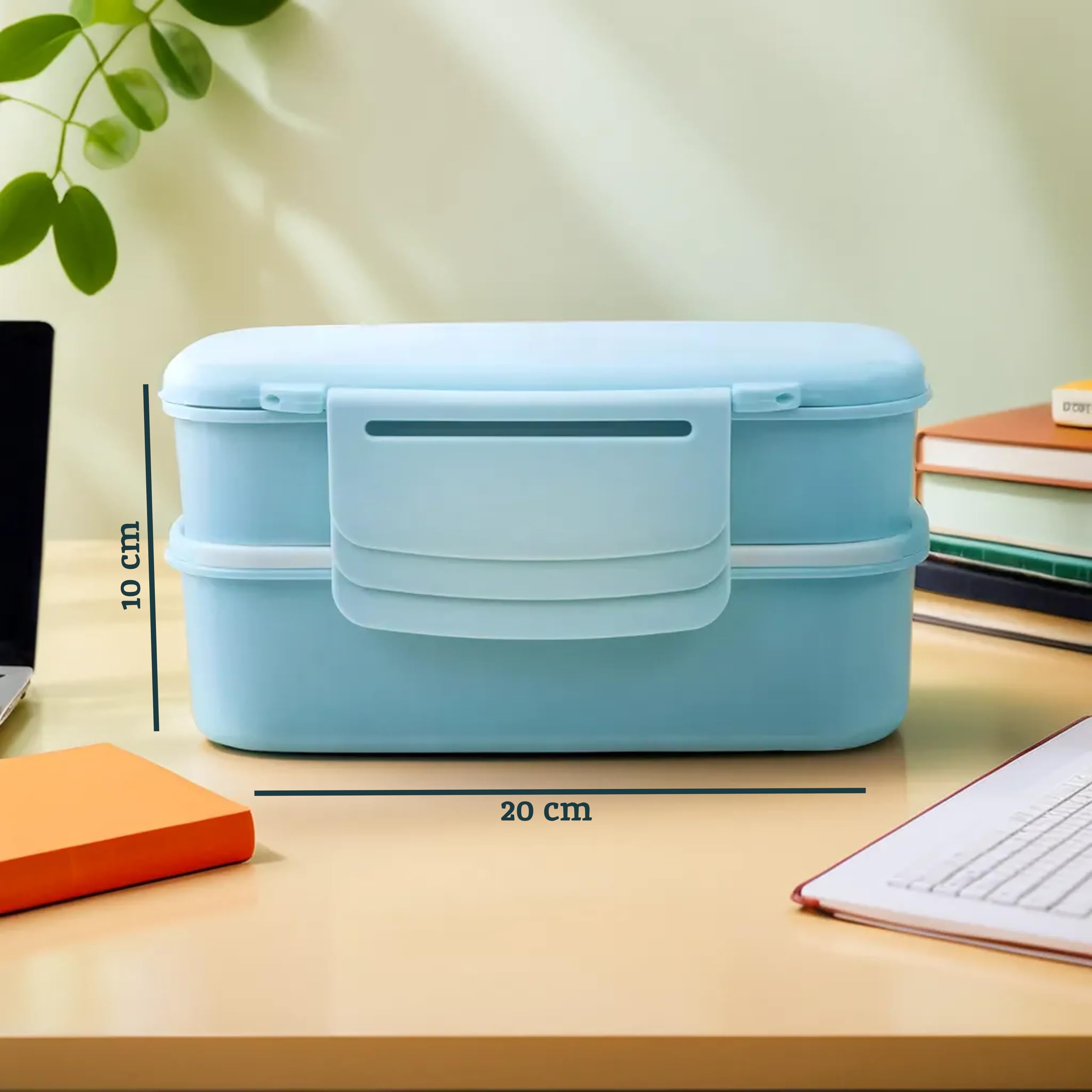 Premier Housewares Stylish Light Blue Lunch Box With Cutlery, Blue/White, Regular - Image 3
