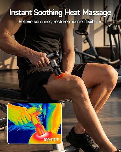 Vista 6 de Mini pistola de masaje con calor y frío, pistola de masaje de tejido profundo, masajeador muscular de percusión portátil con 4 cabezales de masaje