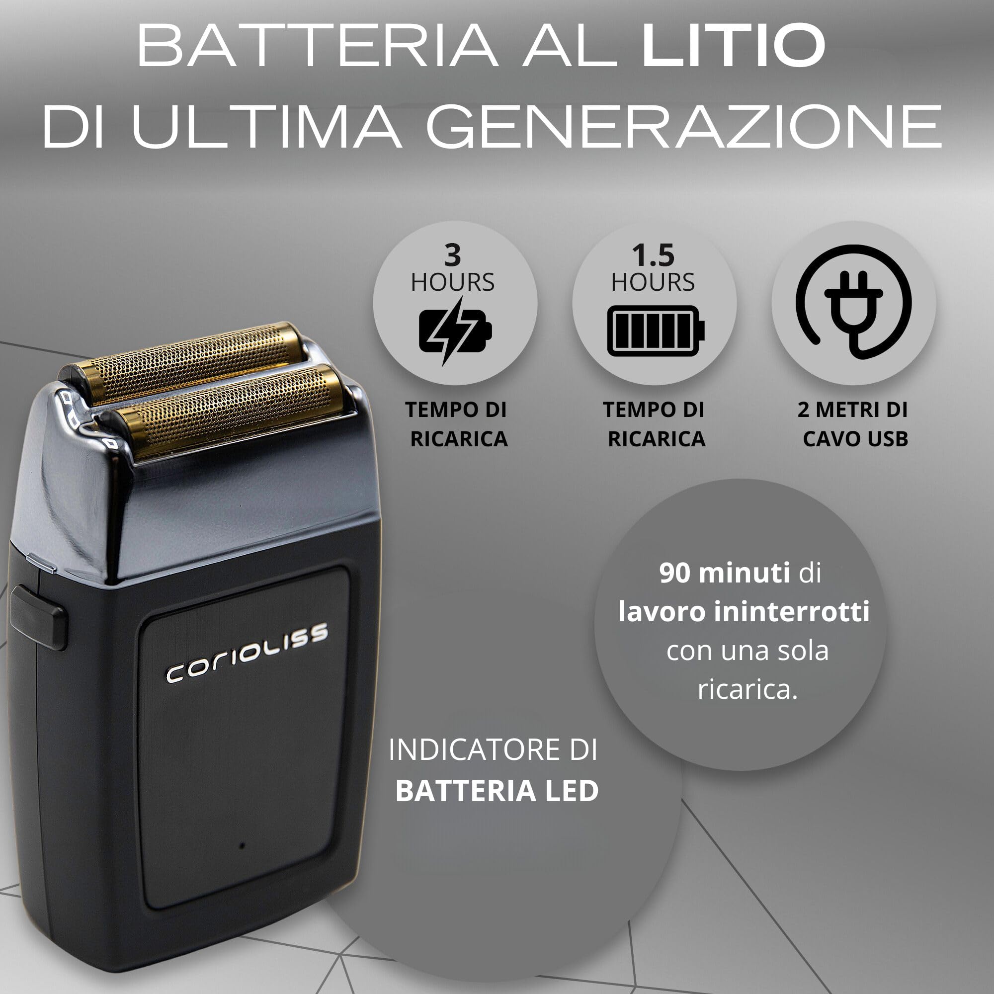 Corioliss The Shaver | Rasoio Elettrico Professionale | Lame in Titanio | Rasatura Precisa Uomo | Barba e Testa | Ricaricabile | Batteria 1,5 ore di utilizzo