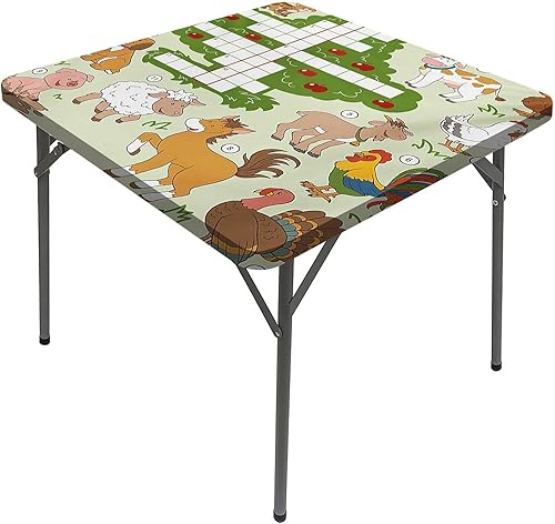 Mantel cuadrado de dibujos animados para mesa de comedor, diseño de animales de granja Happy Country Life, se adapta a mesas de 48 x 48 pulgadas,