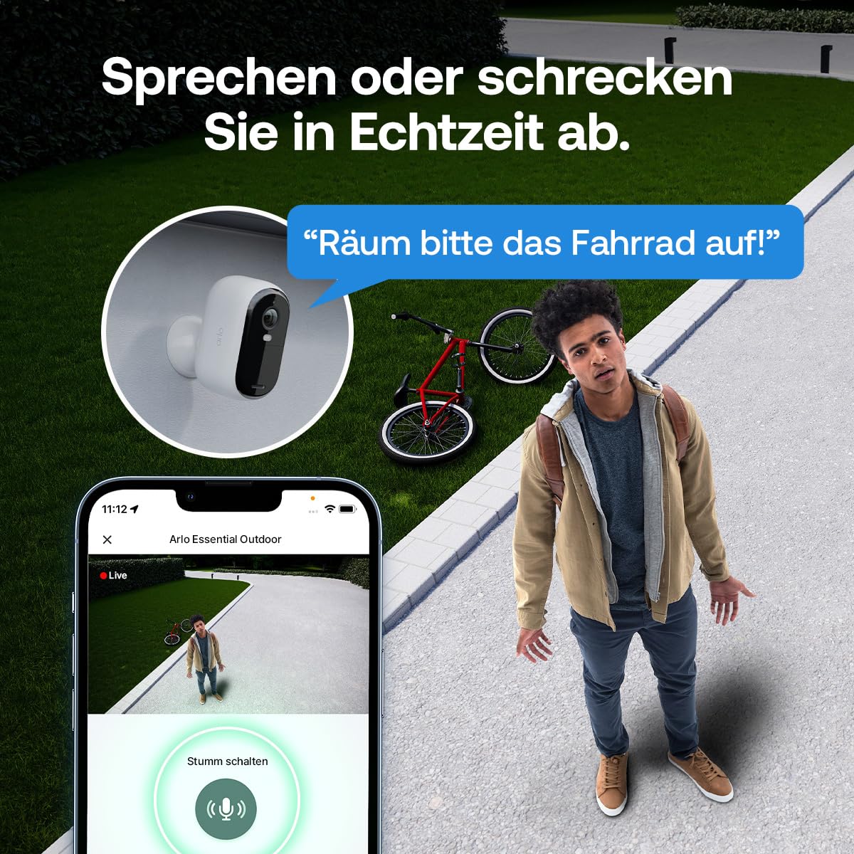 Arlo Essential 3 2K Akku Überwachungskamera Aussen WLAN, Kabellos, 2K Video, Farbnachtsicht, Licht, Bewegungsmelder, Sirene, 2-Wege Audio, Smart Home, mit Secure Plan Testzeitraum, 1er Set