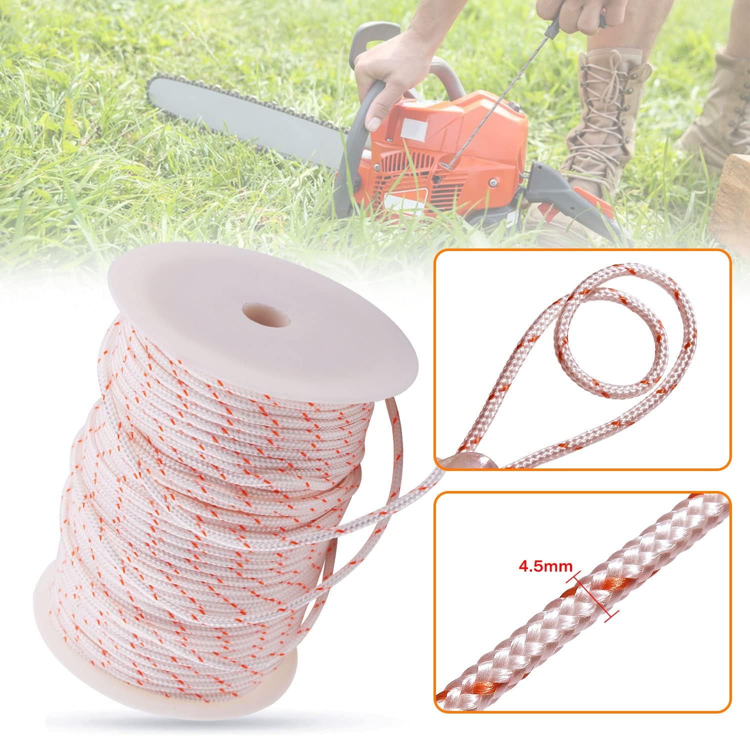 Recoil Starter Rope Pull Cord 4.5mm 100-Meter for Stihl Husqvarna Echo Poulan Homelite McCulloch Sears Craftsman Trimmer Edger Brush Cutter Lawn Mower Chainsaw