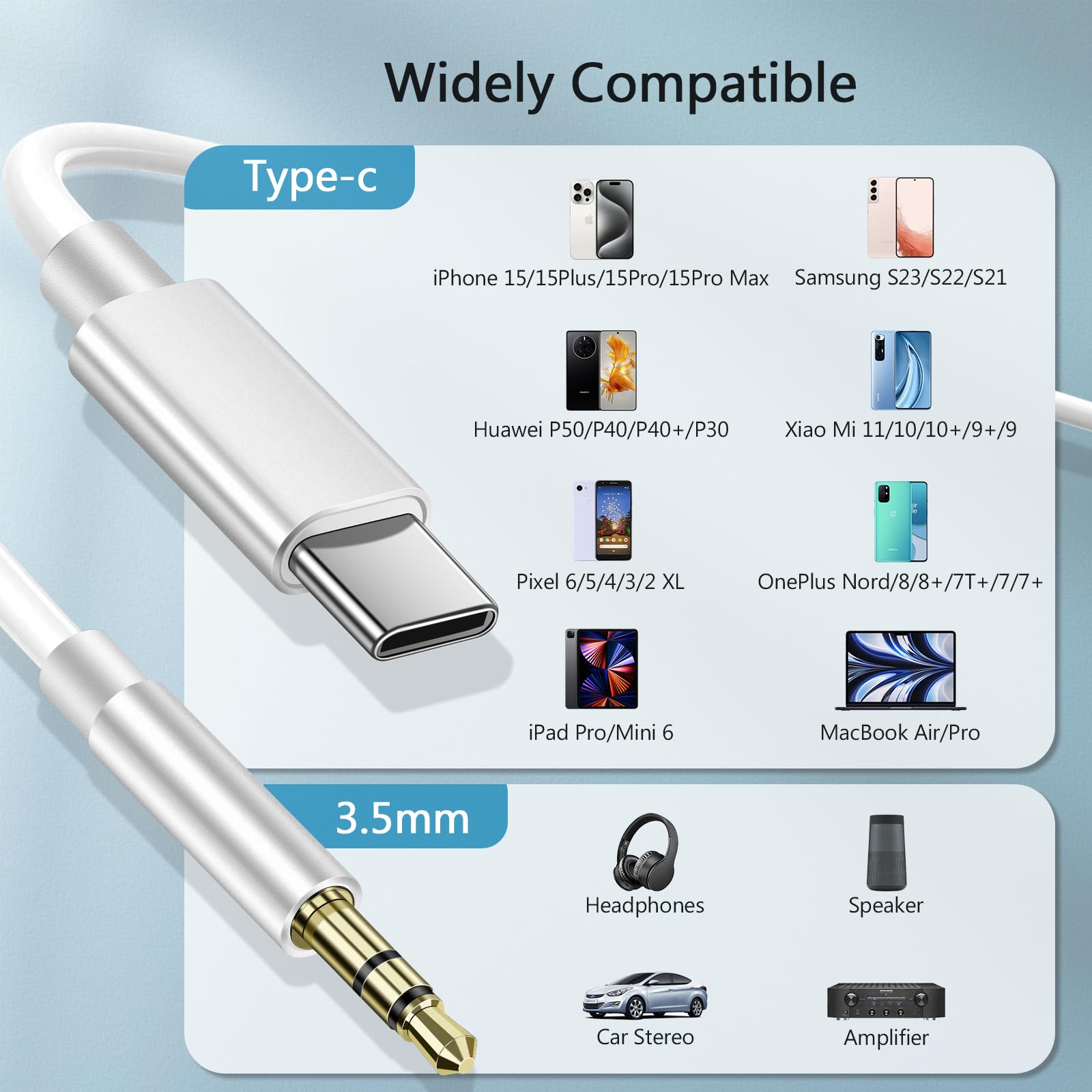 Cavo digitale da USB C a AUX da 3,5 mm per iPhone 15/16/17, 1 m, USB C a jack per cuffie, cavo audio AUX compatibile con Samsung Galaxy S23 S22 Note 20, altoparlanti, cuffie, bianco