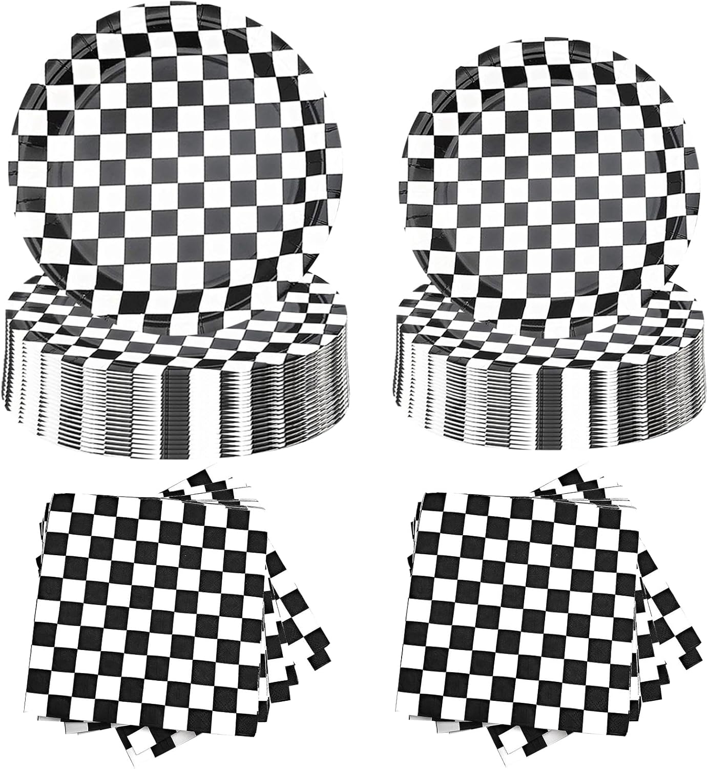 200Pcs Race Car Party Supplies Black and White Checkered Plates and Napkins Serves 50 Guests Disposable Tableware for Birthday Party Decorations Racing Game Day School Family Events