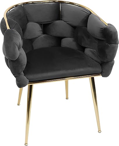 Miniatura 37 de Kakotito Silla de lujo hecha a mano con patas doradas, moderno sillón de terciopelo para sala de estar y dormitorio, Silla de Acento (beige)