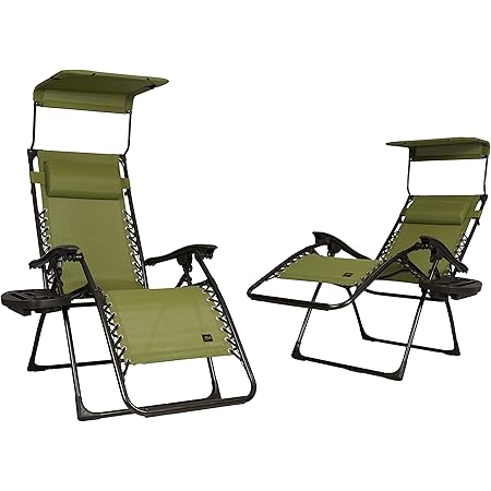 Bliss Hammocks 26 in. Zero Gravity Chairs with Adjustable Canopy Sun-Shade, Drink Tray, and Pillow - Set of 2 (Sage Green)