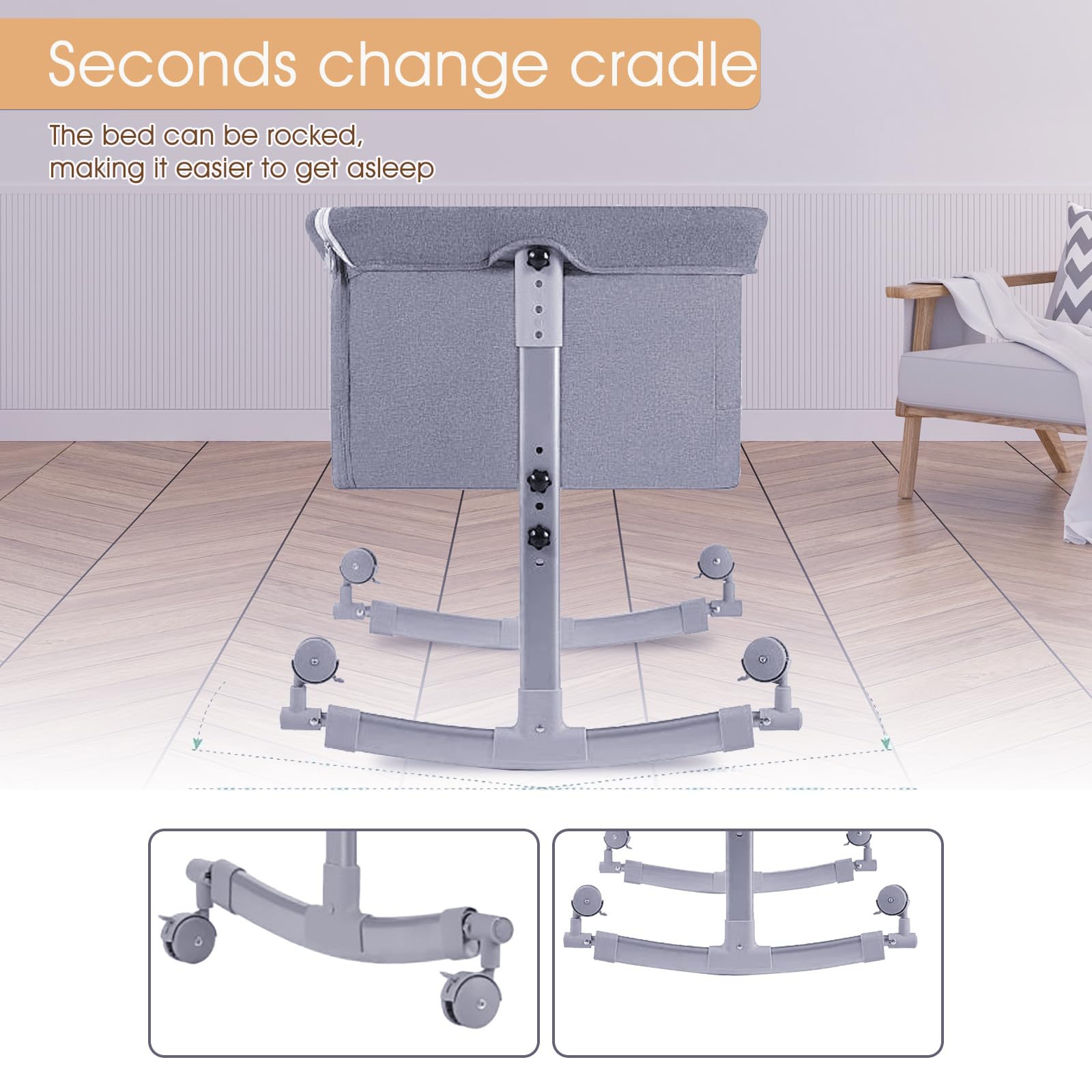 Cuna con Colchón Cama Bebe Tejido de Malla Transpirable, Regulable en Altura en 4 Posiciones y Reclinable, Plegado Fácil, con Ruedas y Cesta de Almacenamiento para los 0-2 años Bebe