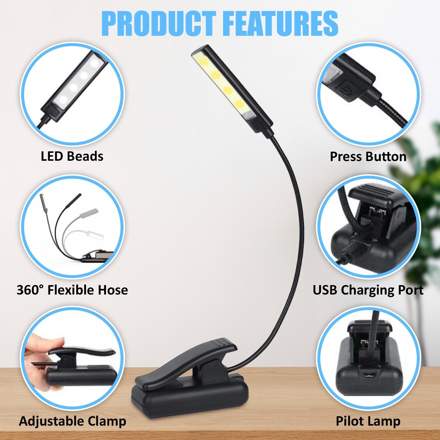 Book Light, Rechargeable Clip On Reading Light| 3 Colors, Flexible Neck | Great for Reading in Bed | Easy to Pack