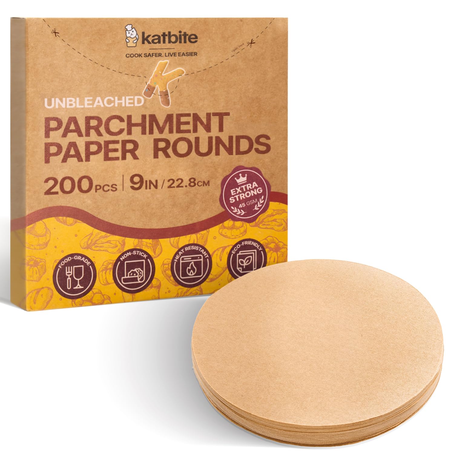 Katbite 200 PCS Baking Paper Rounds Parchment Paper Circles 20 cm