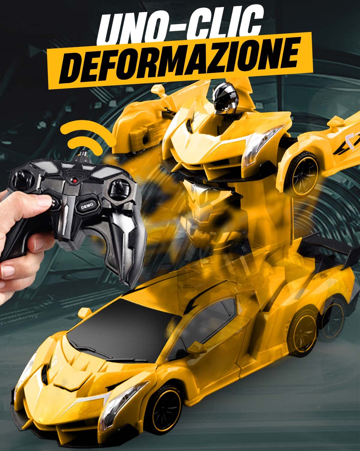 Maxesla Macchina Telecomandata Robot Transformers,Giocattoli per Bambini Auto Radiocomandata Trasformabile Macchinina 360° Rotazione Luci Compleanno Regali per Ragazzi Ragazze Giochi 3-12 Anni, Giallo