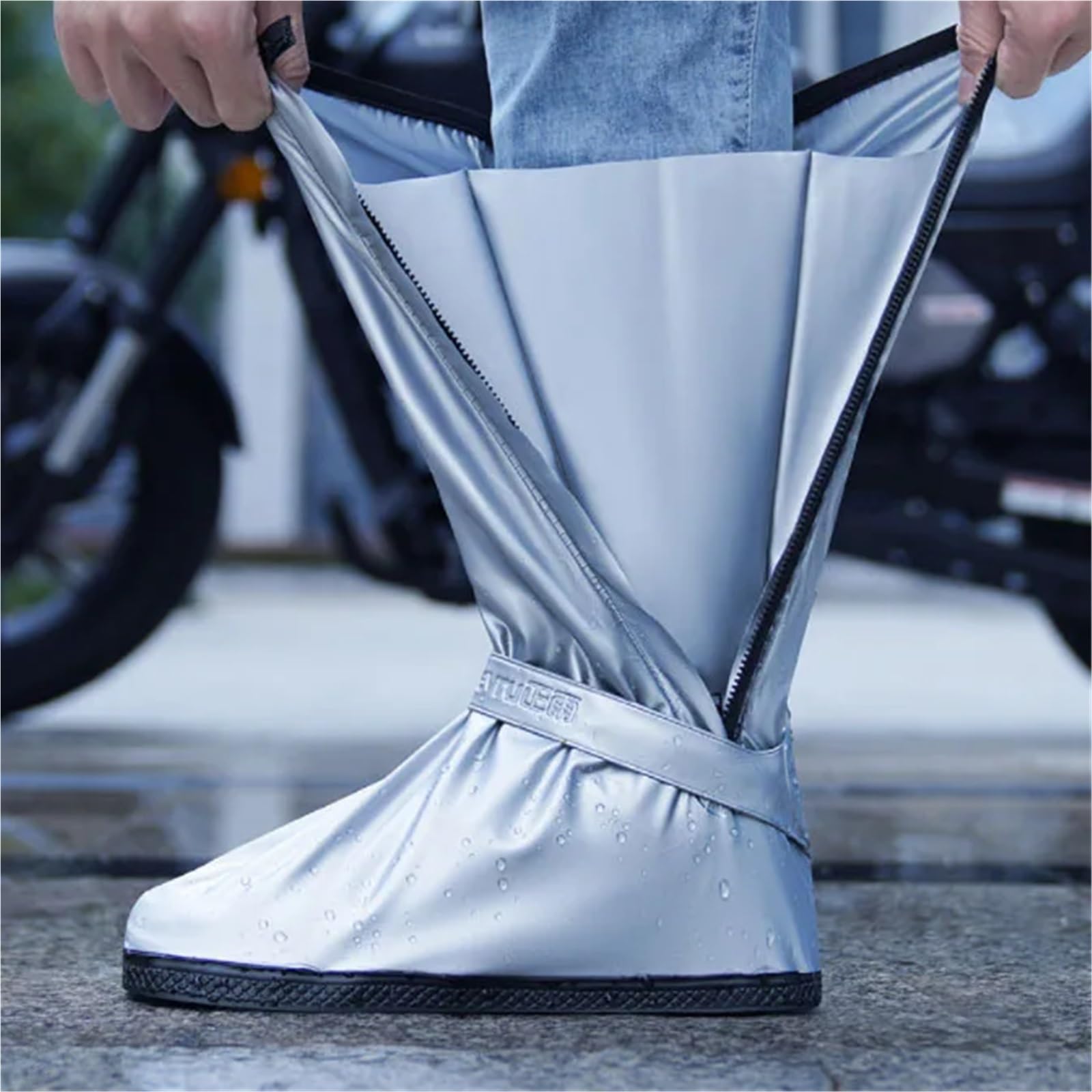 Regenstiefelüberzug for Outdoor-Reisen, hohe Schuhüberzüge, wasserdicht und rutschfest, regenfest, Silikon