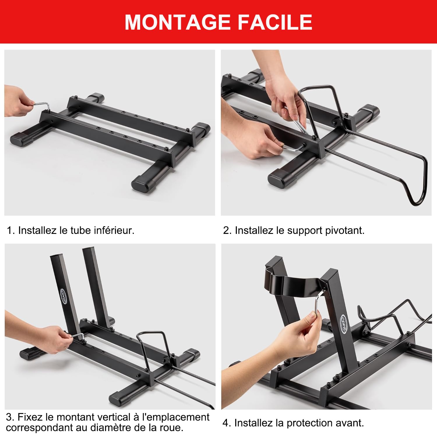 CXWXC Support de vélo de garage - Support de sol pour vélos de 20 à 29 pouces - Largeur des pneus 10,2 cm - Support de vélo électrique durable et peu encombrant
