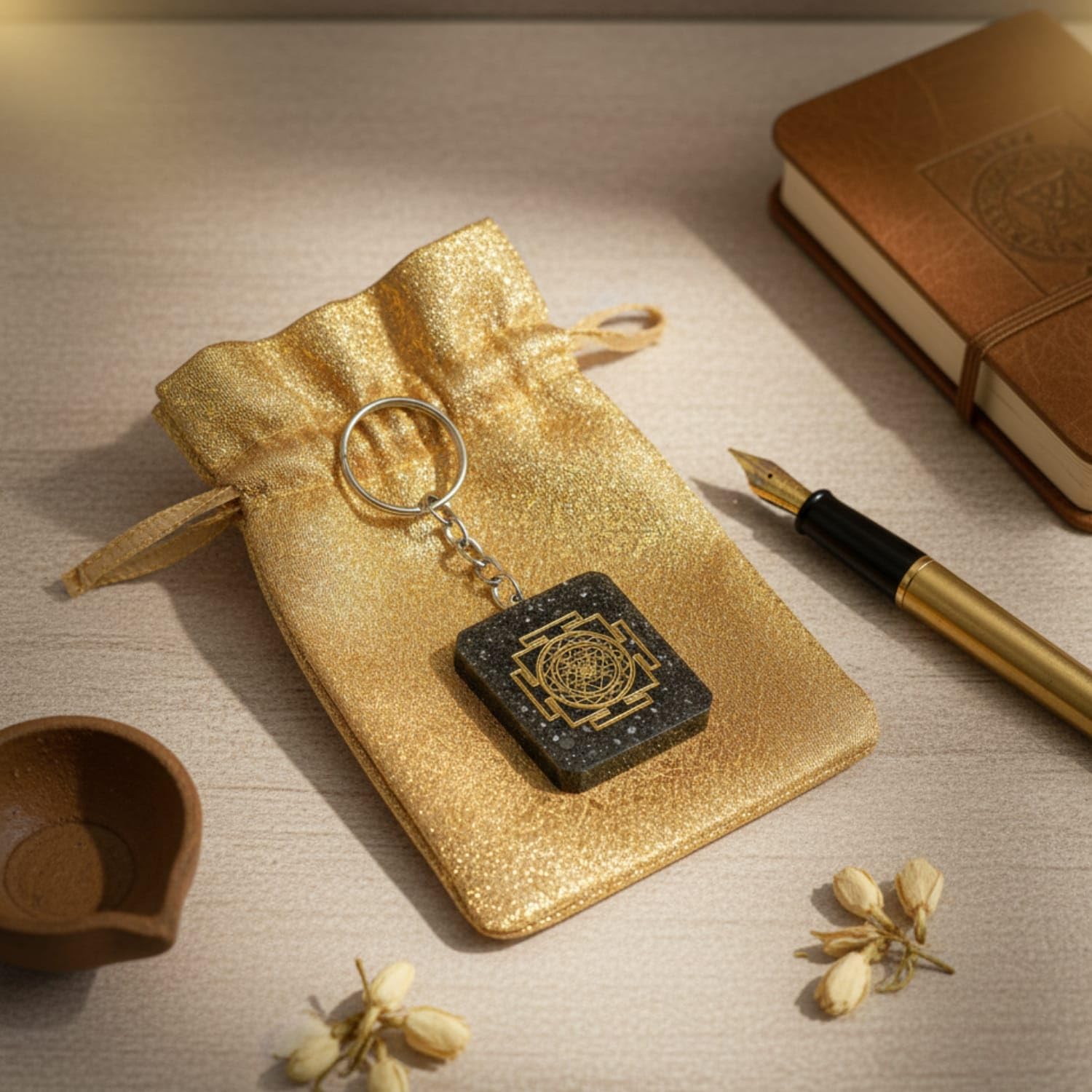 Shree Yantra Pyrite Keychain – Spiritual Crystal Key Ring – Good Luck, Positive Energy & Feng Shui Accessory – Gift for Men & Women-image-41