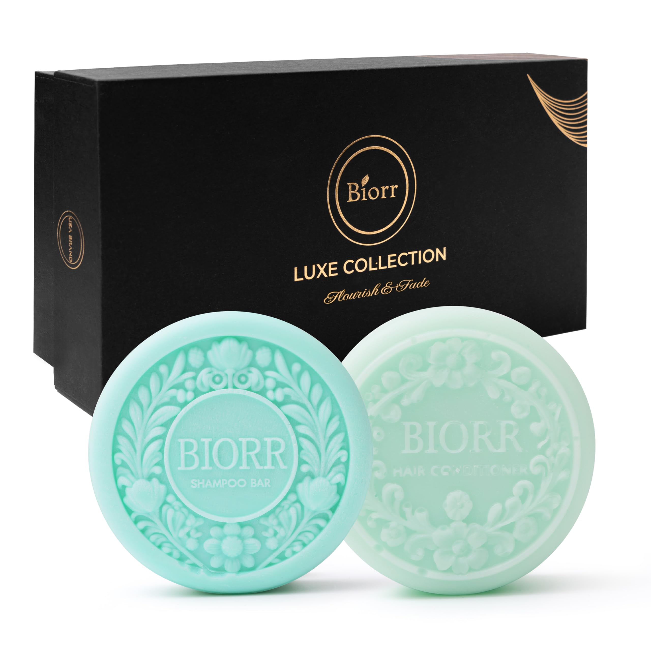 BIORR Castor Oil Shampoo and Conditioner Bar Set for Hair Growth - Sulfate Free Solid Bars with Oat Protein & Ayurvedic Amla - Color Safe Zero Waste Vegan Hair Care for All Hair Types