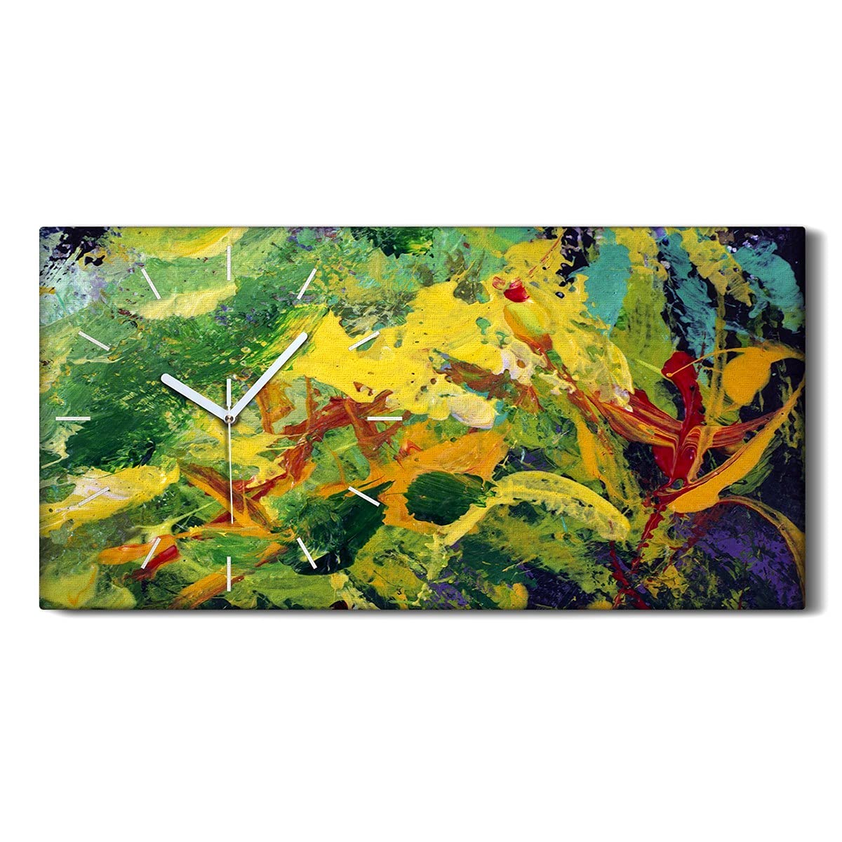 Horloge sur toile salon chambre 60x30cm art mural fleurs abstraites