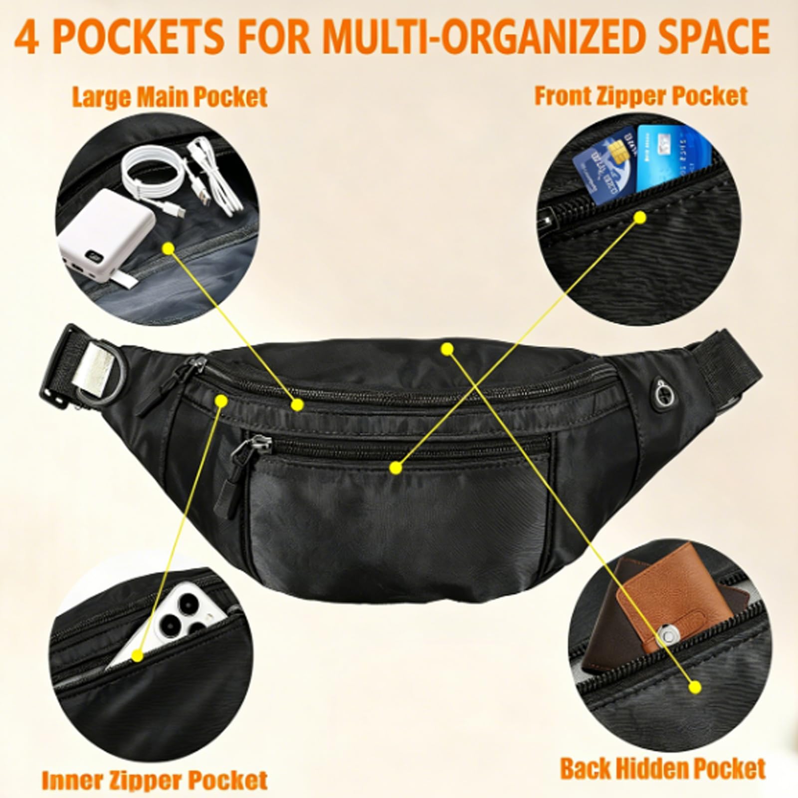 Crossbody-Gürteltasche, große Kapazität, Hüfttasche mit versteckten Reißverschlusstaschen, verstellbarer Riemen, Bauchtasche, wasserdicht, Oxford-Stoff, Reise-Gürteltasche für Outdoor, Einkaufen