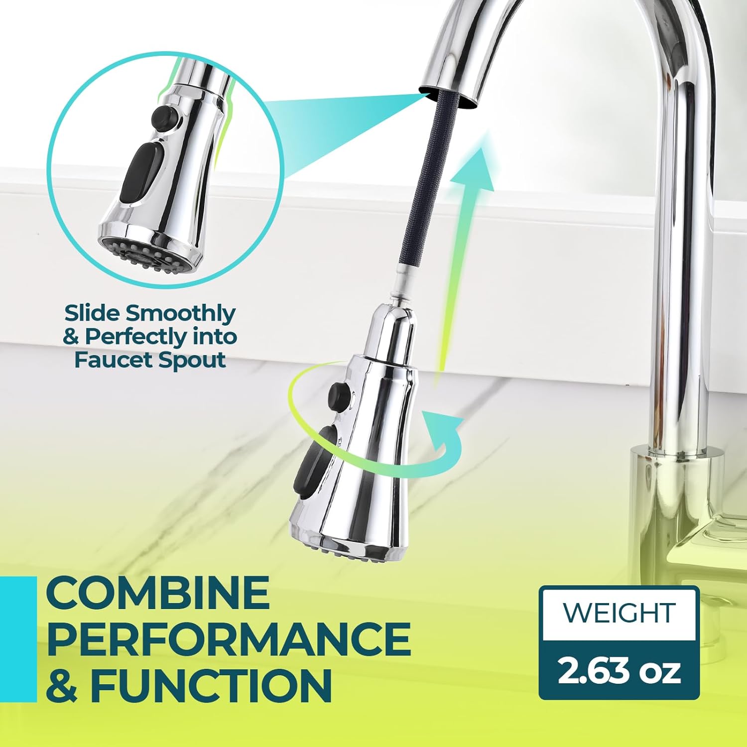 VFAUOSIT Kitchen Faucet Head Replacement with 9 Adapters, 3-Mode (Aquablade) Pull Down Kitchen Sink Faucet Sprayer Head for Moen, Delta, Kohler Faucets, Sink Faucet Spray Nozzle, Chrome Faucet Head