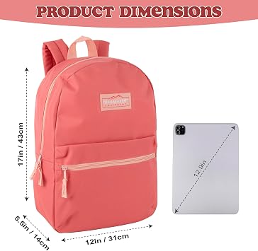 Classic Vintage Backpack for Adults and Kids with Adjustable Padded Shoulder Straps | School Bookbags for Girls, Boys (Coral)