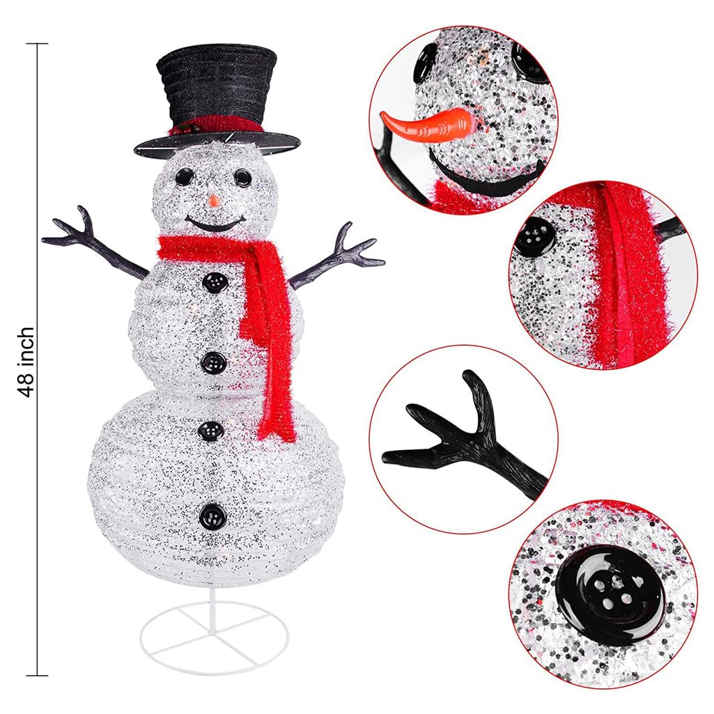 LANGWEI Muñecos De Nieve Navideños Decorados, Decoración De Estatua De Arte De Hierro DIY con Iluminación LED Plegable De 4 Pies para Decoración del Hogar De Fiesta Familiar En El Patio De Vacaciones