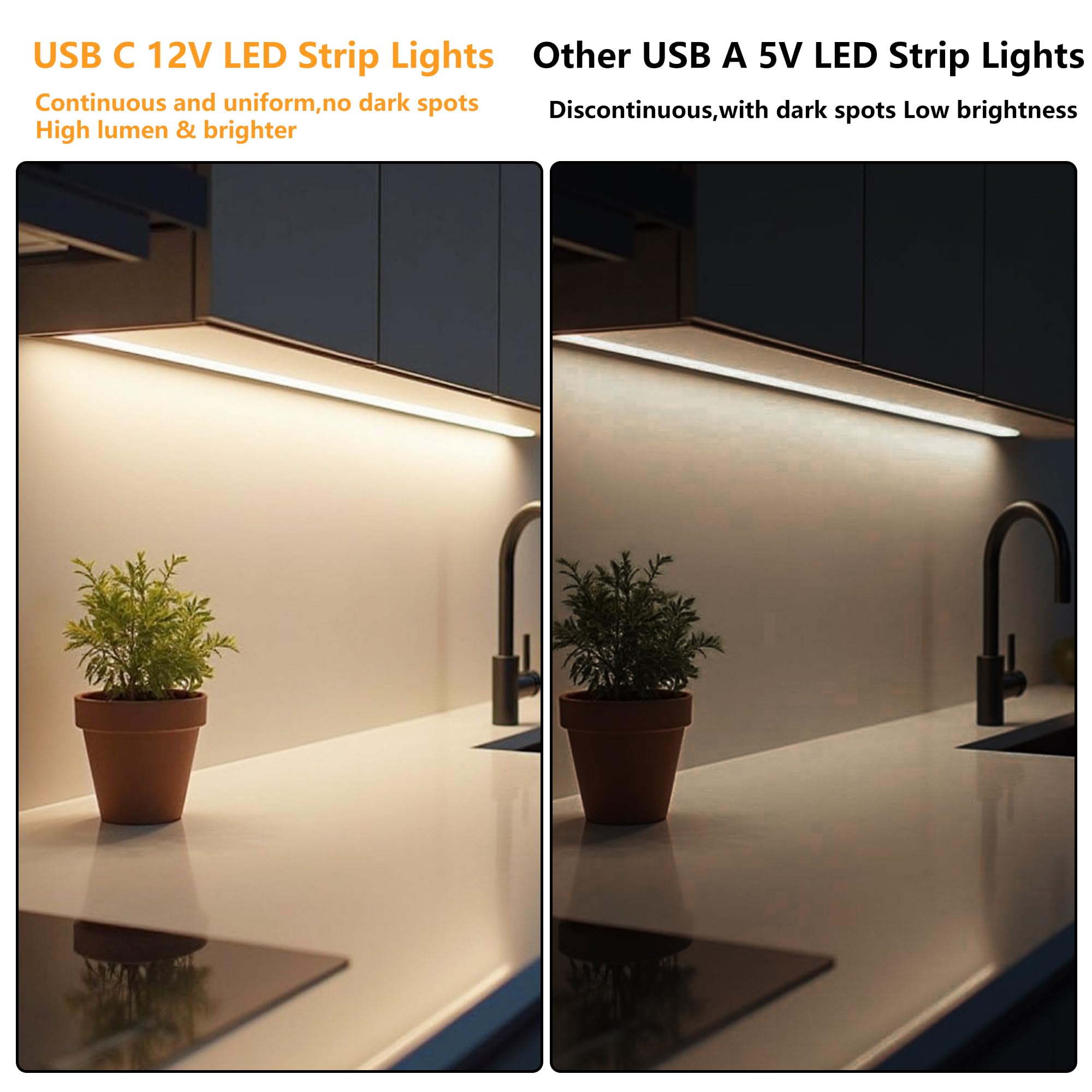 Taśma LED 12 V, 3,6 m, neutralna biel, listwa świetlna USB C, zasilana przez typ C, możliwość przycięcia, elastyczna taśma LED, zasilana przez USB, do sypialni, szafy, lustra