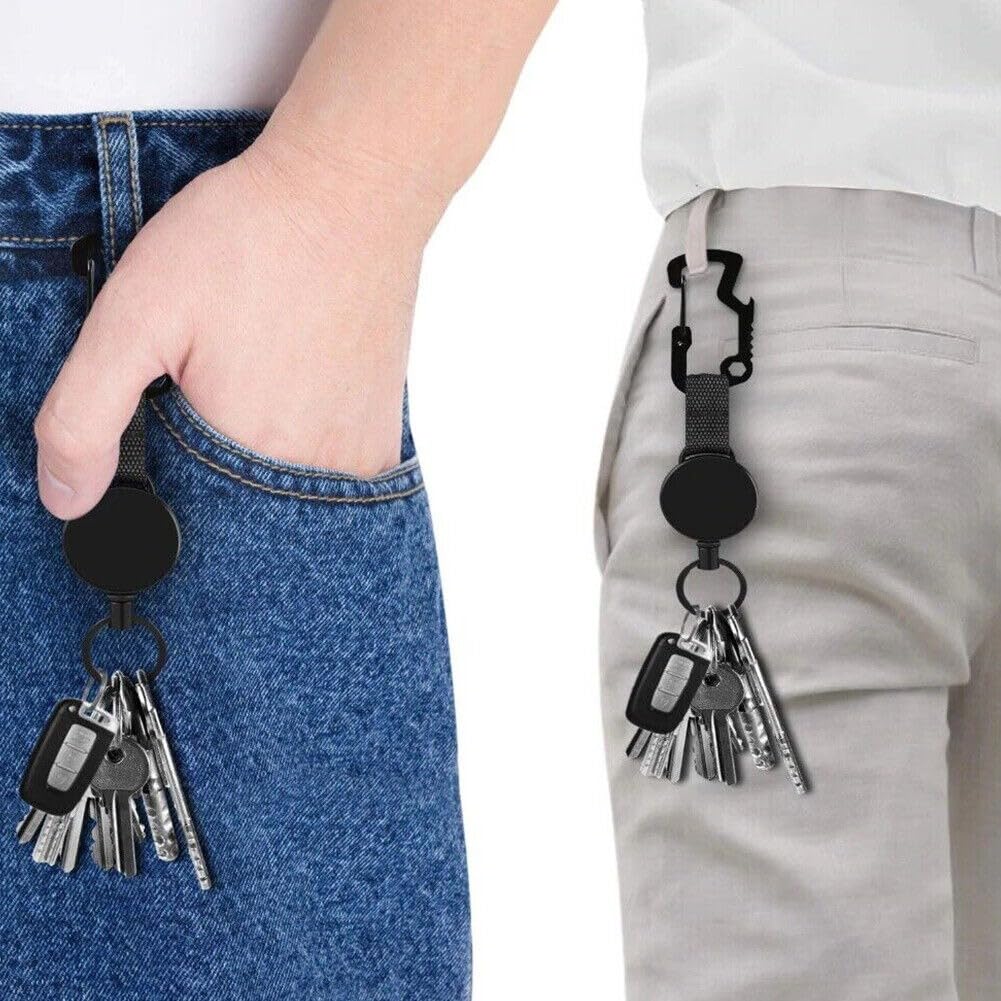 Magik US 1-2Pc Retractable Key Chain Multifunctional Carabiner Badge Holder Anti Lost (2 Pack)