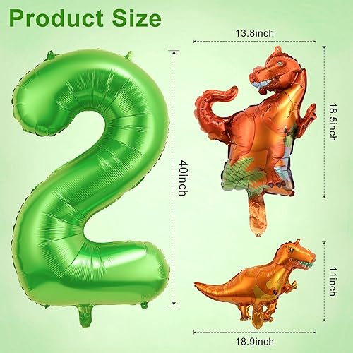 Miniatura 2 de Globo verde de dinosaurio número 2 de 40 pulgadas para decoración de fiesta de cumpleaños, globo de aluminio de número grande, globo verde, lindo