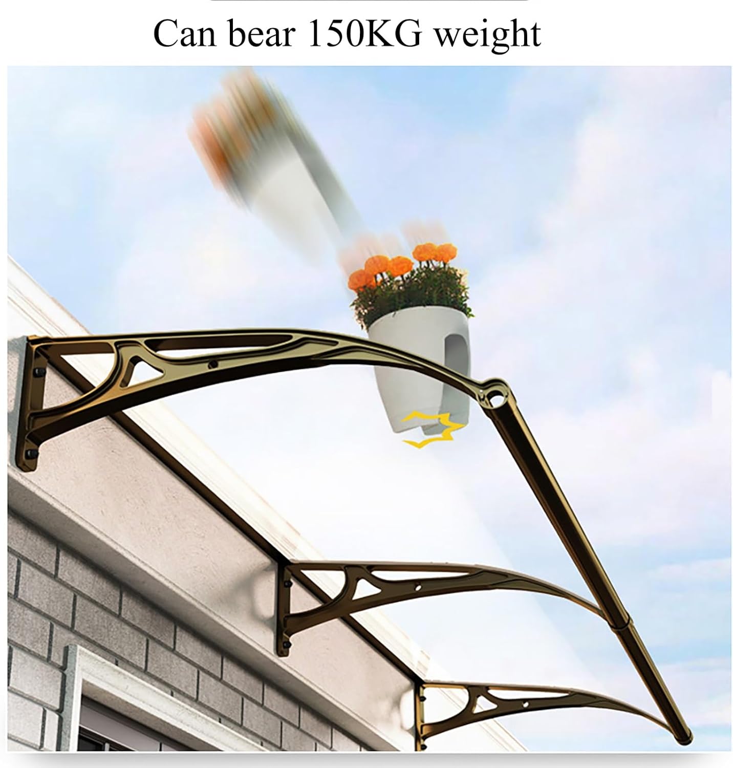 Modern Door Canopy, Brown Polycarbonate Window Awning with Champagne Bracket, UV Protection for Rain and Sun, Stylish Outdoor Shelter, Durable Weather Resistance