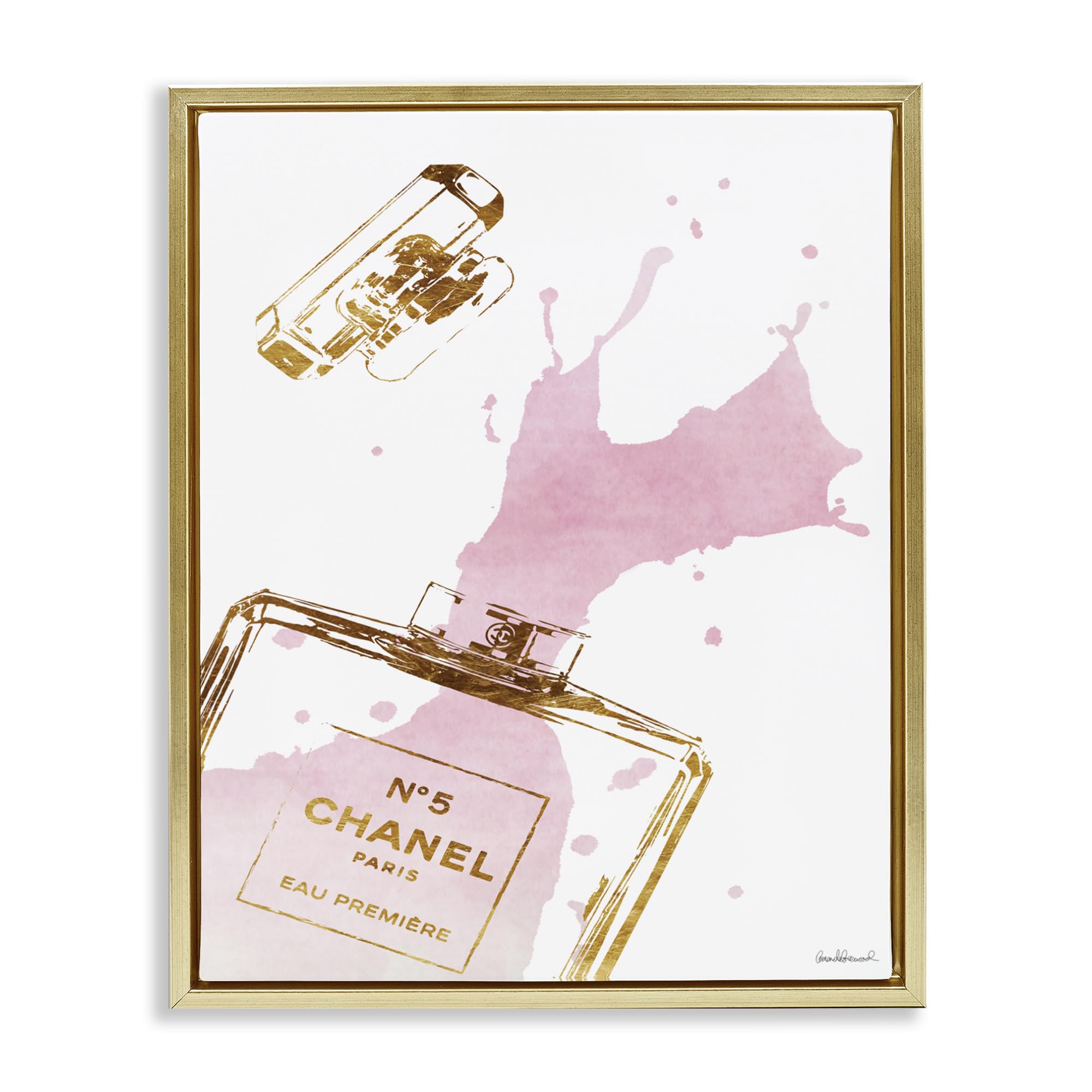 'Glam Perfume Bottle Splash Pink Gold'| Floating Frame Canvas Art