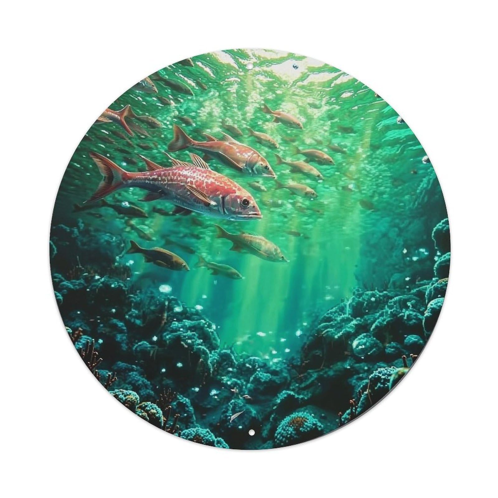 Underwater Fish Coral Reef Scene Round Metal Tin Sign Vintage Wall Decor, Bar Garage Cafe Kitchen Home Wall Art Poster 8x8inches