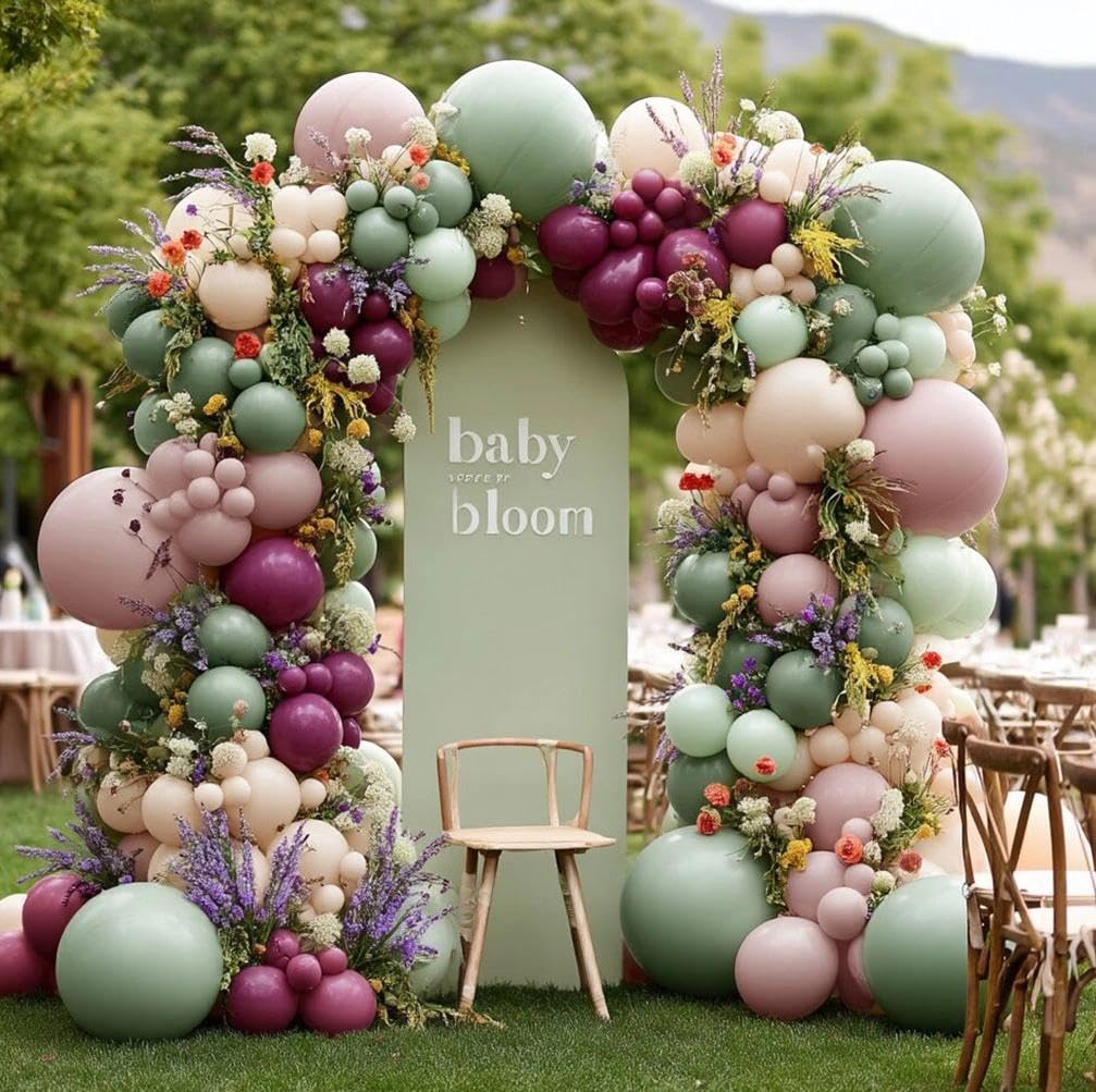Kit de guirnalda de globos de ciruela verde salvia, arco de globos malva de arena nude de doble relleno para safari, baby shower, cumpleaños, despedida de soltera, decoración de fiesta