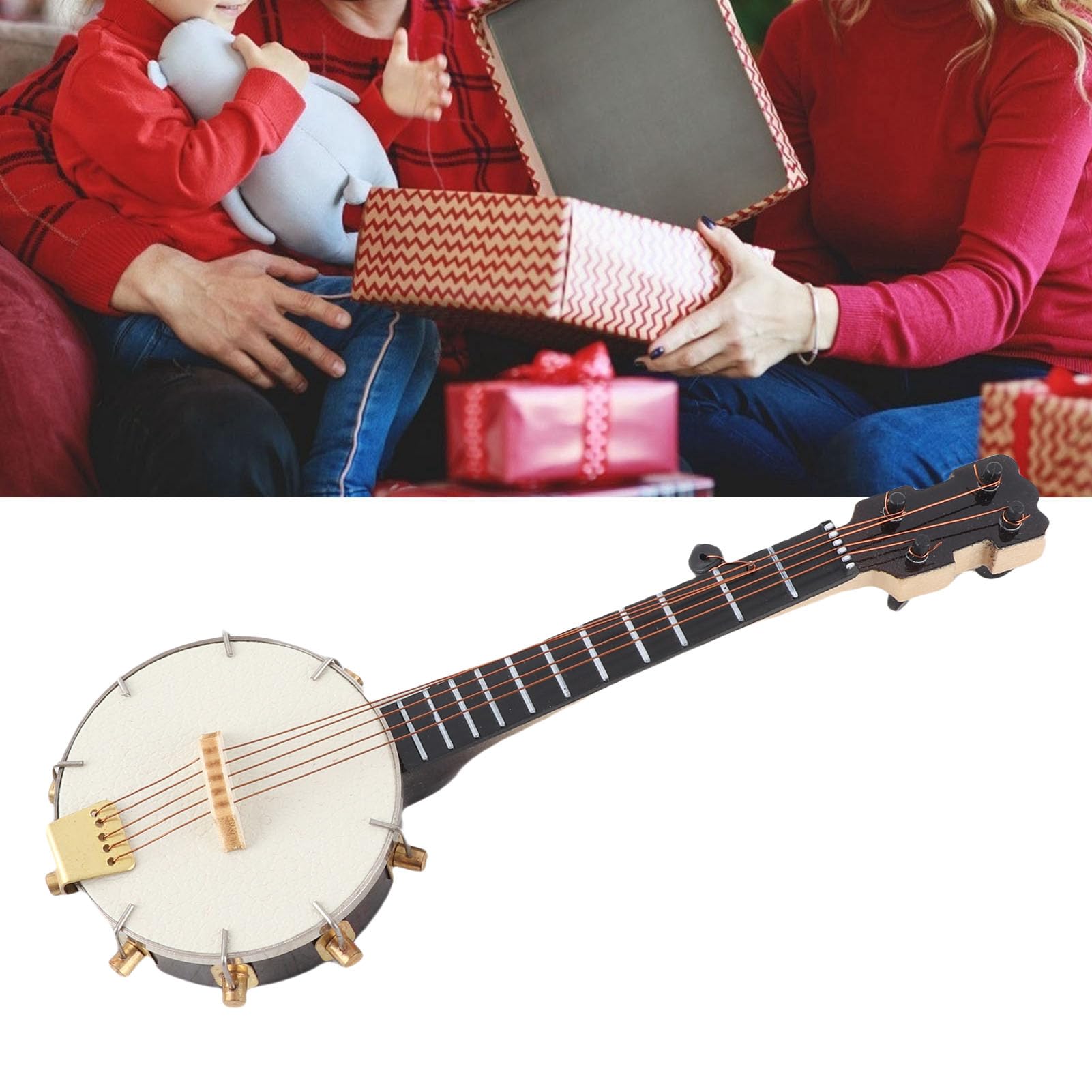 Modelo de Banjo en Miniatura Zenithaur con Soporte, Exquisita réplica de Guitarra de Madera de Mano de Obra para decoración y exhibición del hogar
