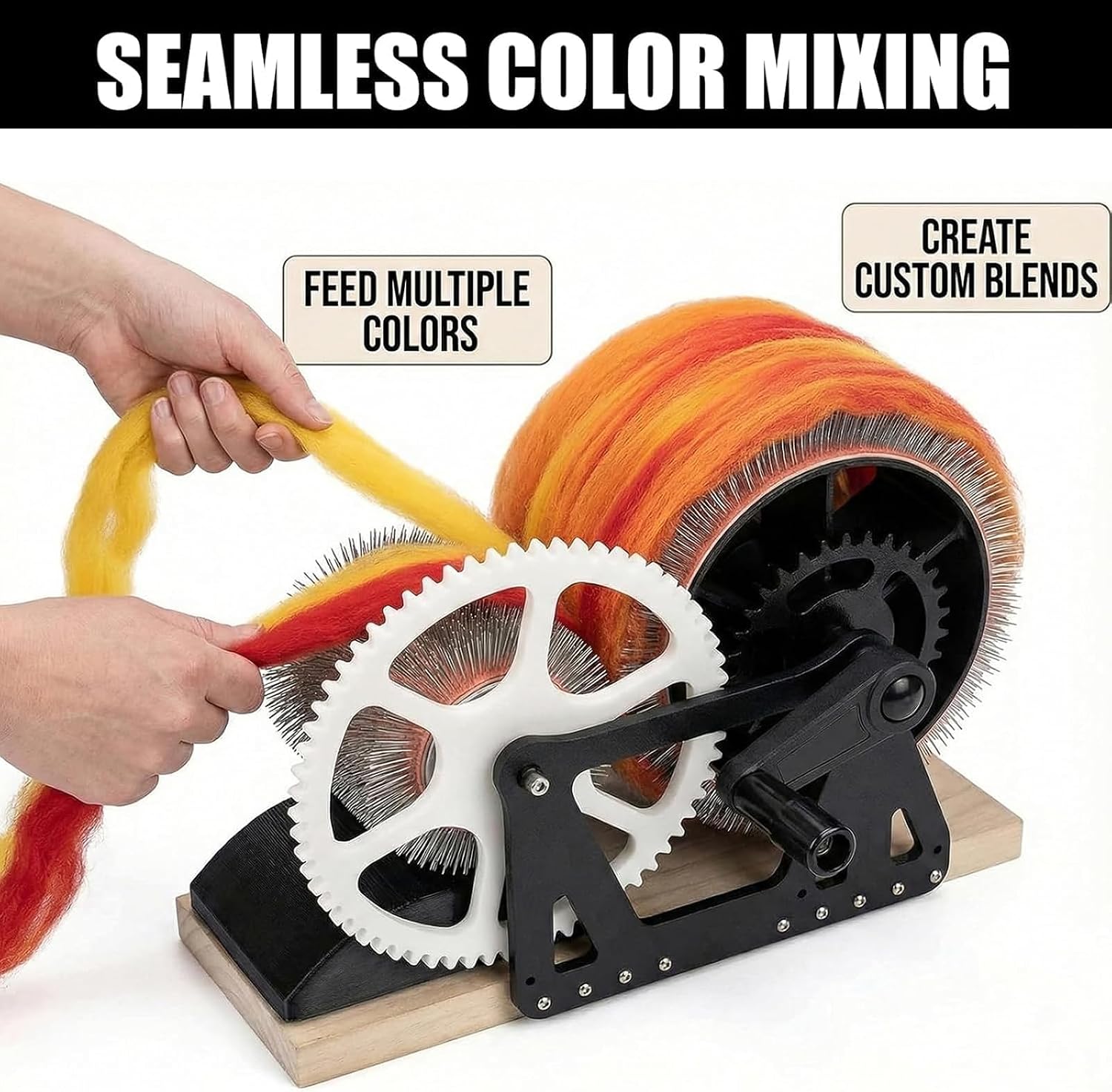 Hand Crank Drum Carder, Manual Wool Carding Machine, Plastic and Wood, for DIY Felting, Fibre Blending, Colour Mixing and Impurity Removal, 30 x 20 x 10 cm