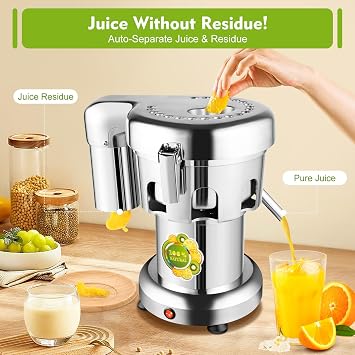 Commercial Juice Extractor, 110V Heavy Duty Centrifugal Juicer Machine Electric Stainless Steel Whole Vegetable & Fruit Juice Maker Squeezer (80-100 kg/hr Juice Amount)