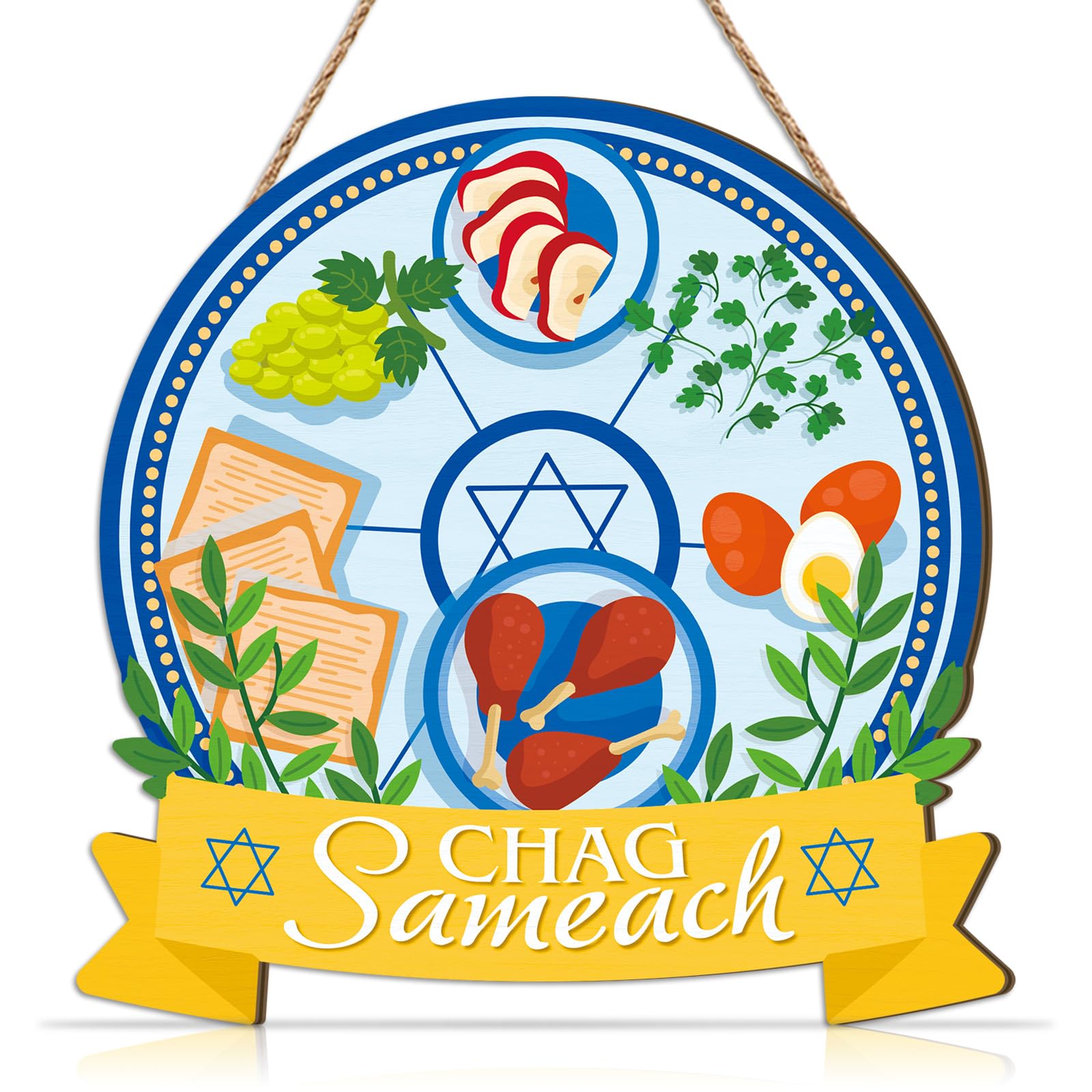 TOARTi Chag Pesach Sameach Wall Art Pesach Front Door Wreath Passover Wall Decor Hexagram Welcome Door Sign Hanging for Farmhouse Home Porch — image 1