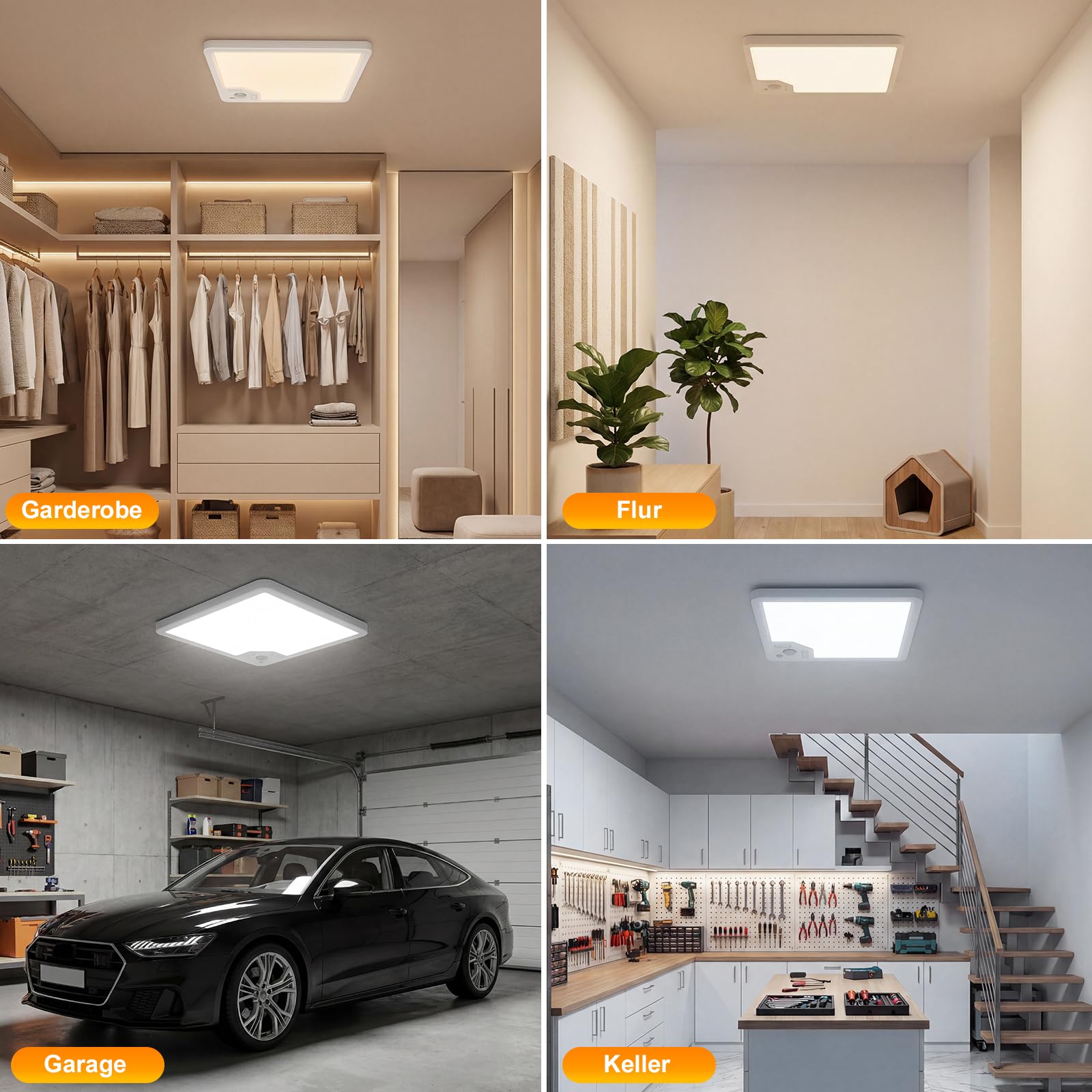 Lampa sufitowa z czujnikiem ruchu – 22W 2100LM LED, płaska lampa sufitowa z czujnikiem ruchu do wnętrz, 3 temperatury barwowe, z radarowym czujnikiem ruchu i czujnikiem zmierzchowym, do korytarza