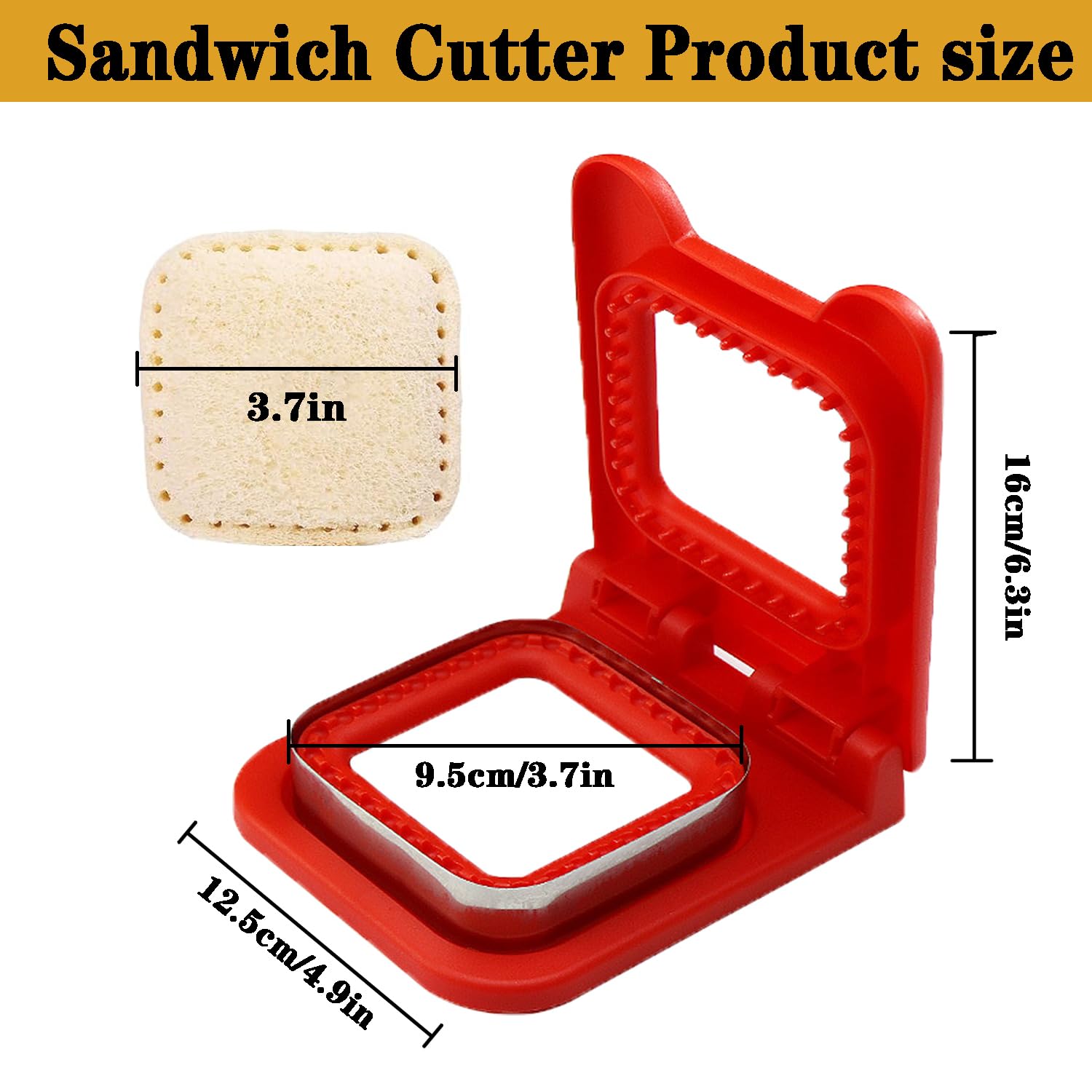Square Sandwich Cutter and Sealer for Kids Lunch - Leak-Proof Design & Dishwasher Safe, Stainless Steel Blades for Bento Box, Party Snacks (Red) 1