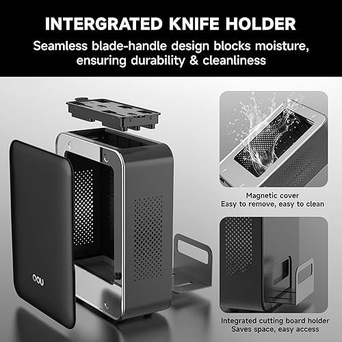 Miniatura 5 de OOU Juego de cuchillos con bloque y afilador, juego de 9 piezas de bloques de cuchillos de acero alemán de alto carbono, juego de cuchillos aptos