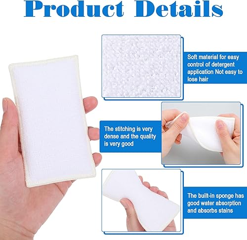 Miniatura 4 de Esponja de limpieza interior de 12 piezas para cuero, plástico, microfibra para el hogar, kit de limpieza de platos de doble cara, color blanco