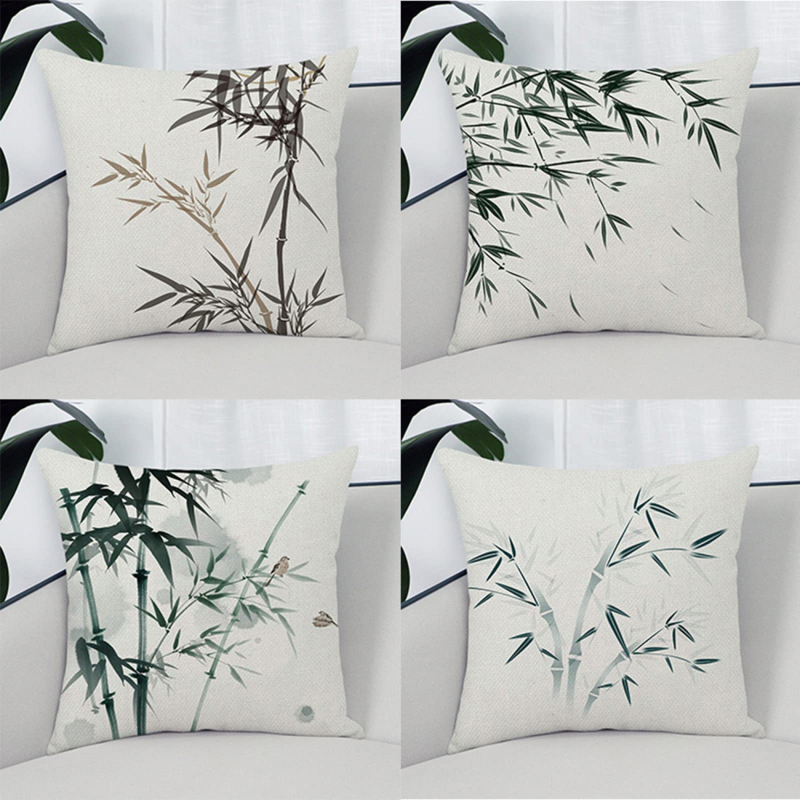 Housse de coussin 55x55cm en lin haut de gamme vert bambou pour canapé élégant