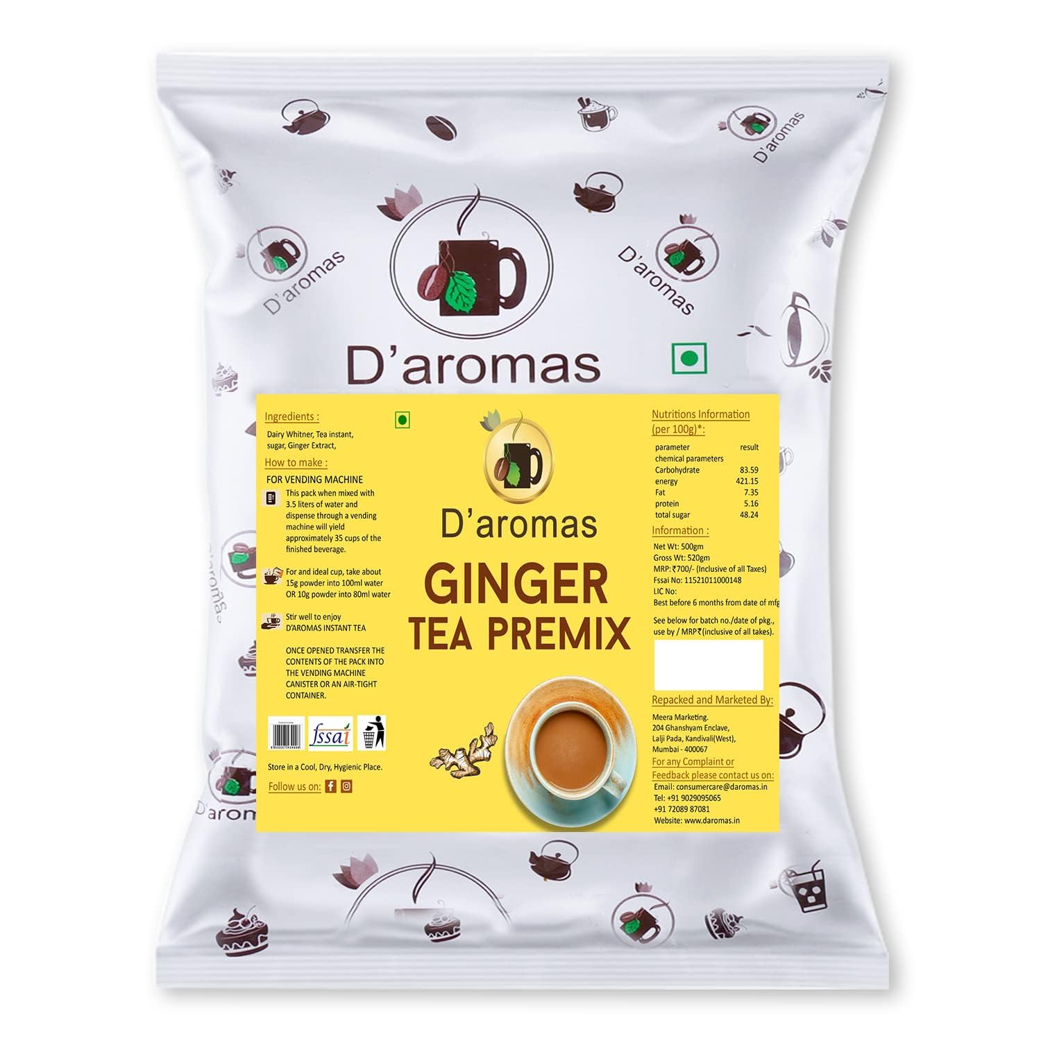 Daromas 500g Ginger/Adrak Premix Tea Powder, Instant Ginger/Adrak Premix Tea, Ginger Flavour, Ready to Drink Tea for Vending Machine, Home, Canteen, Hotel Etc (Pack Of 1) (B0CS3P7NDJ) Amazon Price History, Amazon Price Tracker