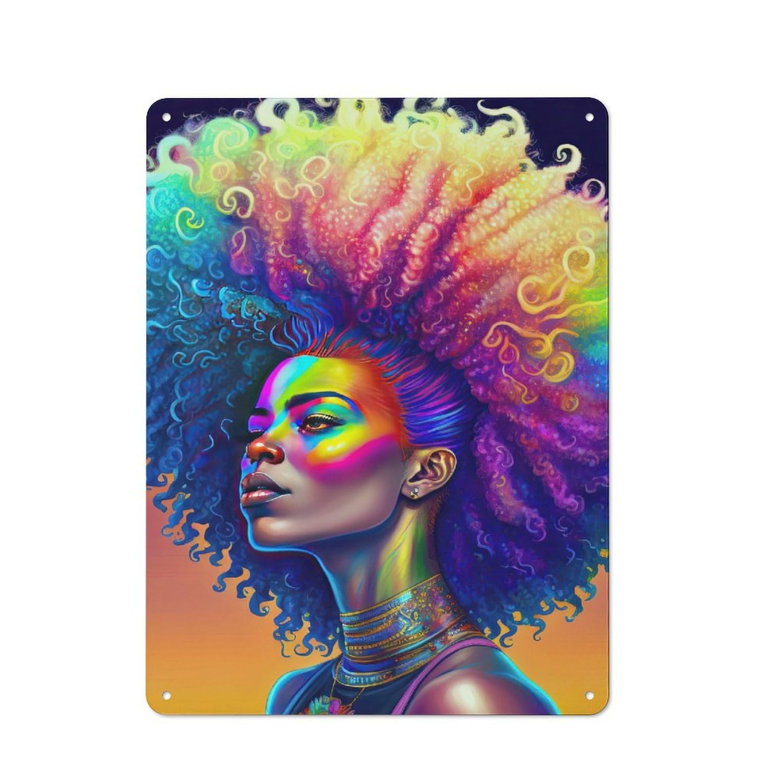 Junmoney Style-15 For Hobby Room Or Studio, Rainbow Afro Goddess 1 Retro-Style Tin Sign 40X30cm, For Room Styling Across Hobby Rooms And Studios