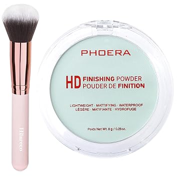 PHOERA Foundation Pressed Face Powder, Soft Focus Setting Powder, Silky Powder For Creating Without Shine, Smooths Pores & Lines, Up to 24H Wear Oil Control,0.28 Oz 003 Mint Green